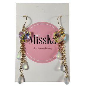 HEARTS CRYSTAL EARRINGS AURORA BOREAL / 18K GOLD PLATED COQUETTE KOREAN STYLE